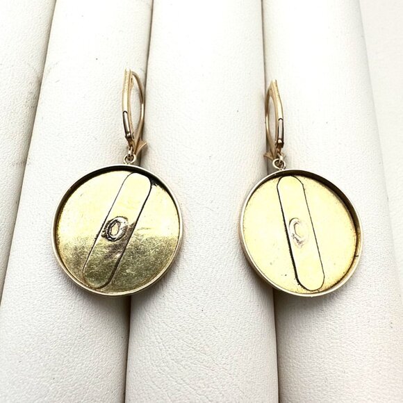 Antique Womens Earrings 10K Yellow Gold Black Enamel Chandelier Pierced - Picture 3 of 3